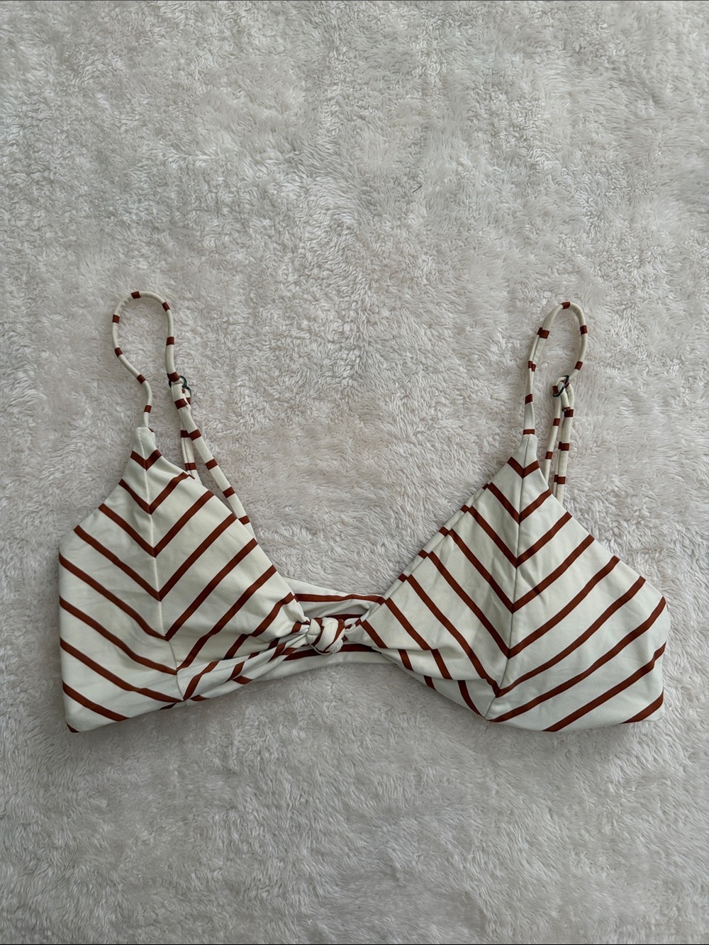 O'Neill Cream & Brown Striped Knot Bikini Top